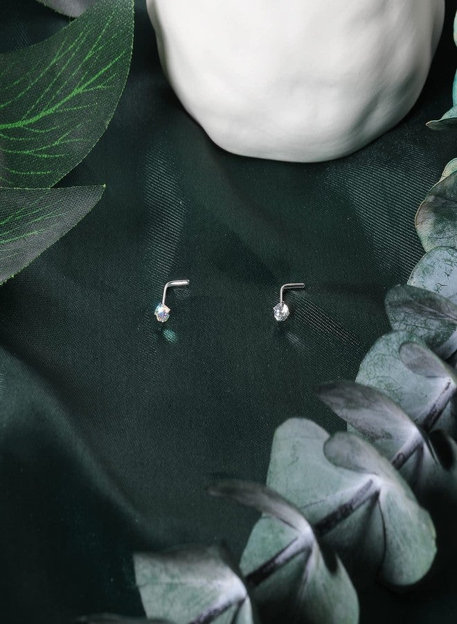 حلقات أنف من الذهب الأبيض عيار 18 قيراطًا من BodyAce للنساء والرجال، 20 غرامًا من حلقات الأنف الصلبة الحقيقية عيار 18 قيراطًا، مجوهرات ثقب الأنف من الماس الصناعي 1.5 مم 2 مم 3 مم (على شكل حرف A أو L) - Image 3